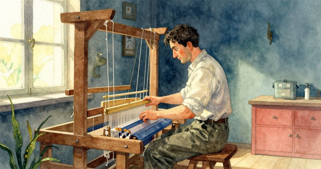 伊爾文靜思之間回望柔邊打孔卡,機器穩定運作展露持續敘事,工房內暖光瀰漫