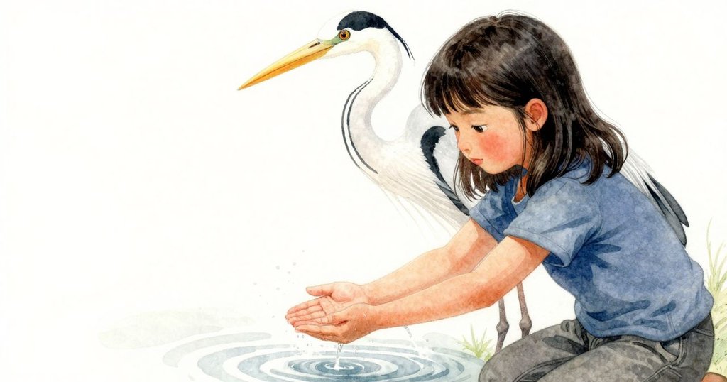 茜妮亞輕抬手遠離水面, 袖上霧氣隱現, 牆上獵鷺畫像背景, 表情略顯擔憂展現轉折