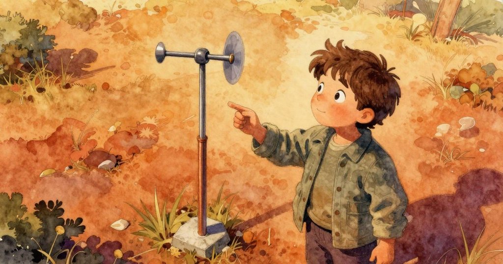 彼得拉站在屋外觀察氣象站，風中空掛皮衣隨風搖曳，鳥瞰圖展現廣闊場景與晨光。