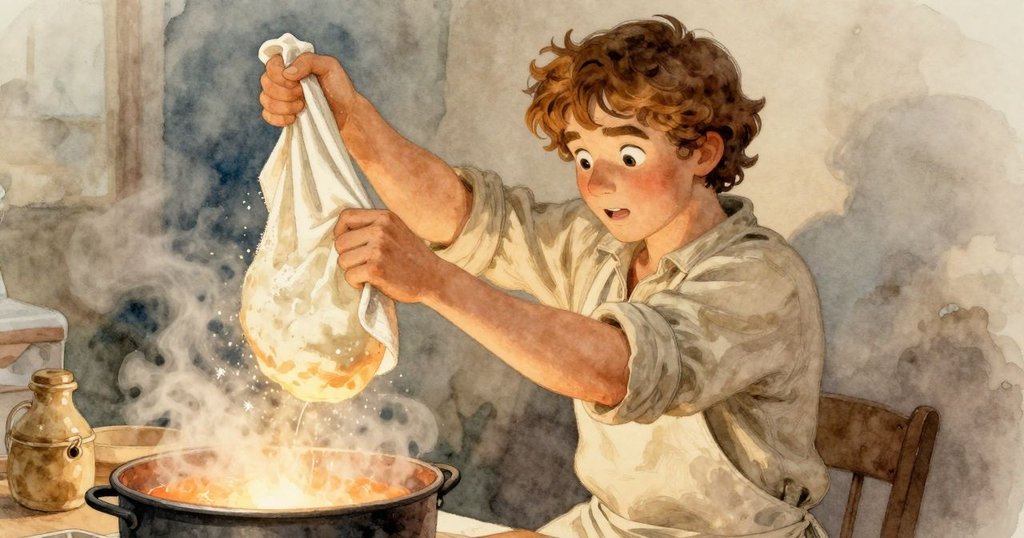 達恩用撒滿麵粉的布輕輕托起麵糰,懸浮在發光鍋上,蒸汽繚繞,氛圍既溫暖又充滿期待