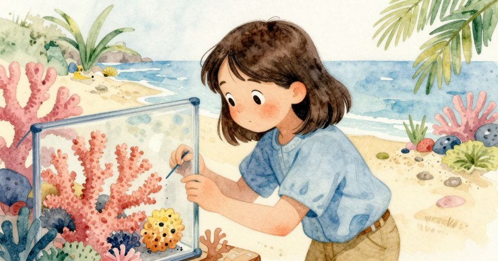 普魯專注在玻璃盒上描繪充滿歷史感的珊瑚紋理，場景空間寬廣展現海邊獨特韻味。