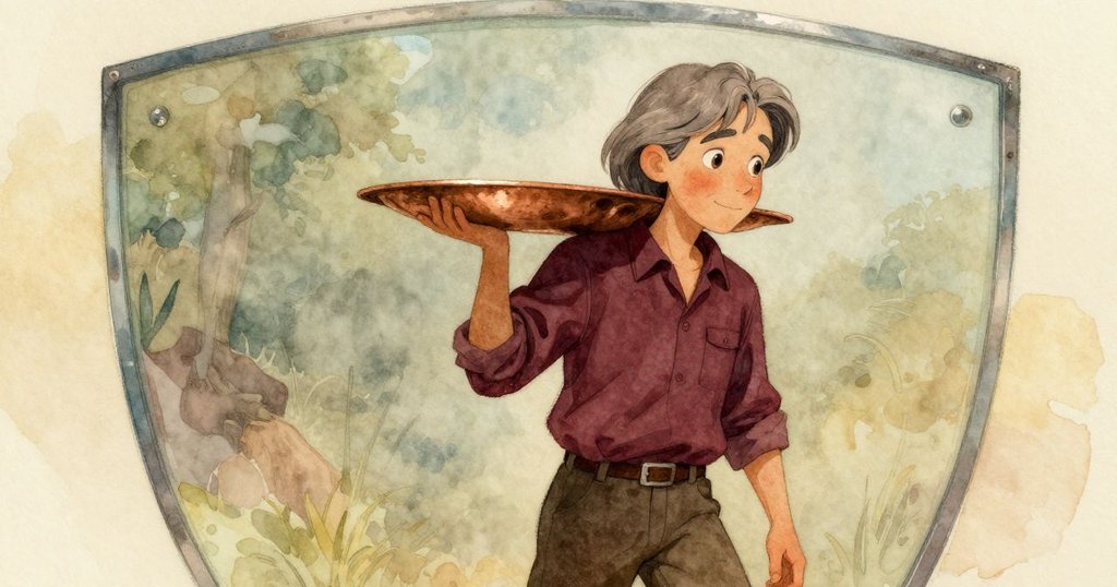 Jasper攜銅板前往玻璃防護板,地板上留有椅子印記,懷舊色調映出過往會議的痕跡。