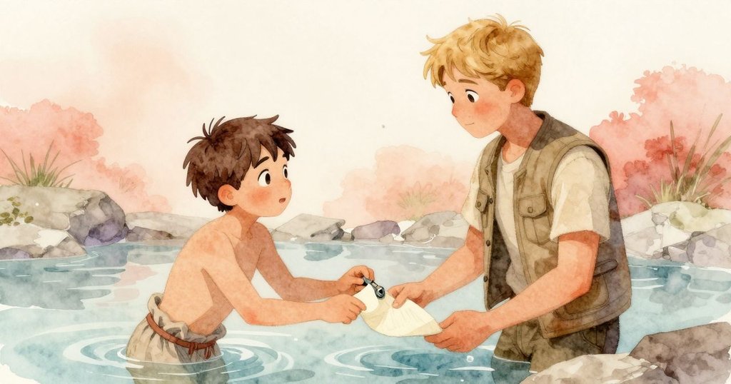 Gareth與護林員在溫泉邊互動，Gareth專注於石機構發生的變化，護林員則仔細記錄現象，共享好奇時刻