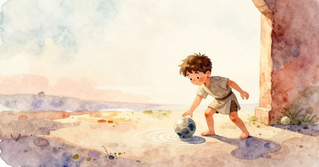 Gareth放下自由滾動的石珠，凝視前方開闊新路，溫泉蒸汽彌漫，背景遠處松樹若隱若現，充滿未來希望