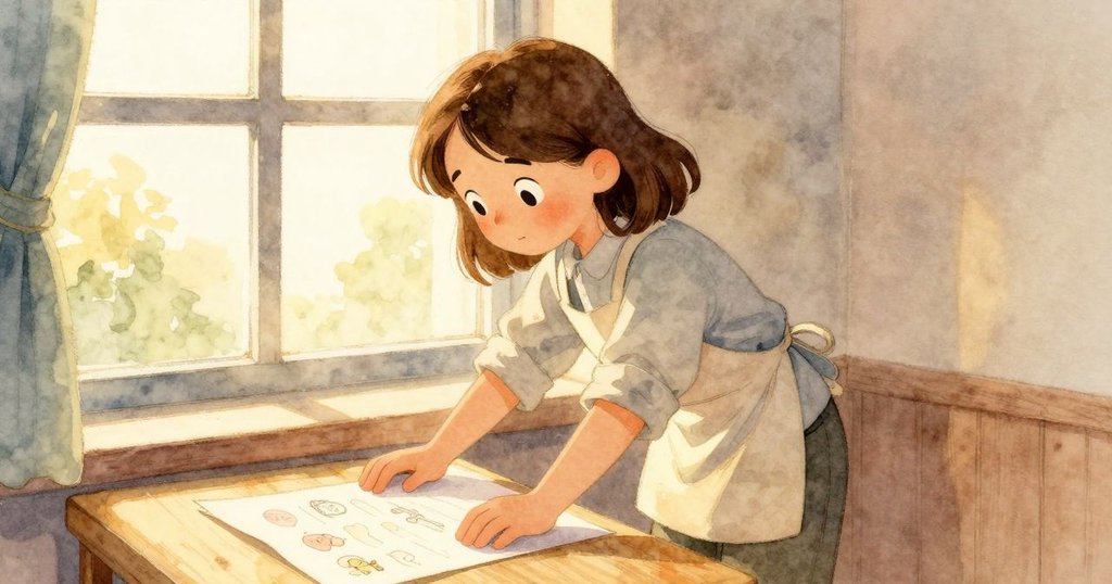 Merritt走向大窗邊取下晾乾的印刷紙張，陽光與微風中展現出創作後的寧靜轉變。