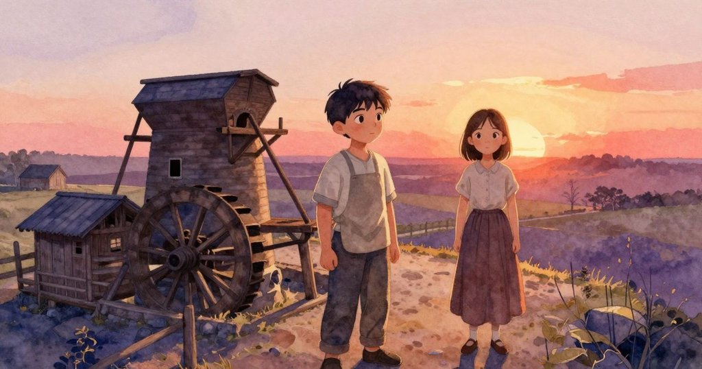 故事開始於晨曦中，塞斯與塔蒂亞娜所在的古舊穀倉在鄉村中轉輪緩轉，溫暖光線灑落展現安詳景致