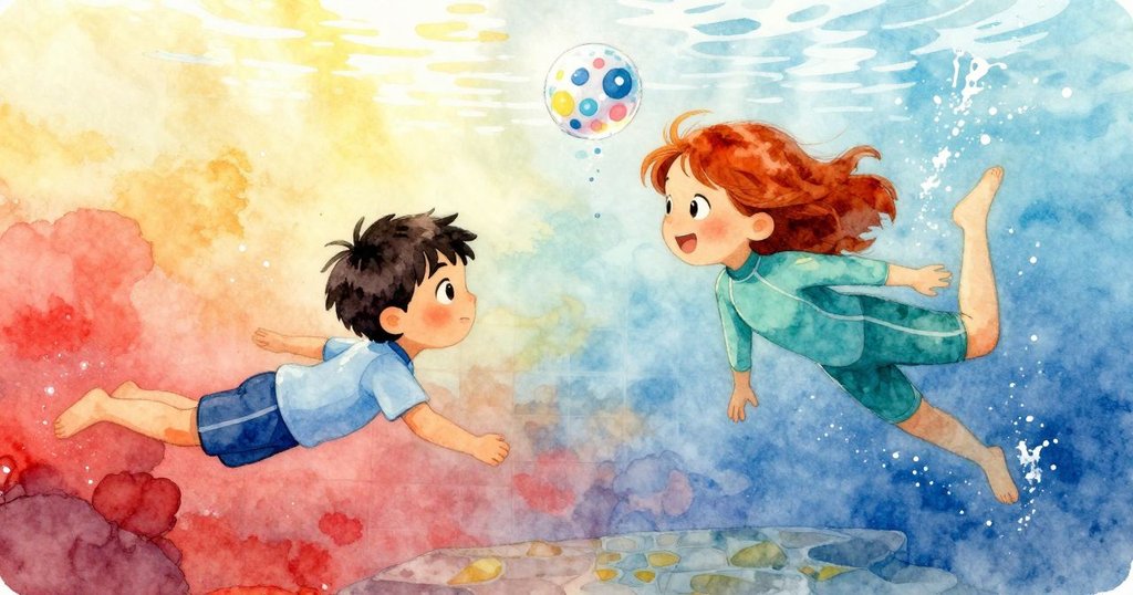 昆恩利用細棍輕撬古瓷磚，水流反彈濺起濕潤西爾薇小腿，動作生動展現意外驚喜