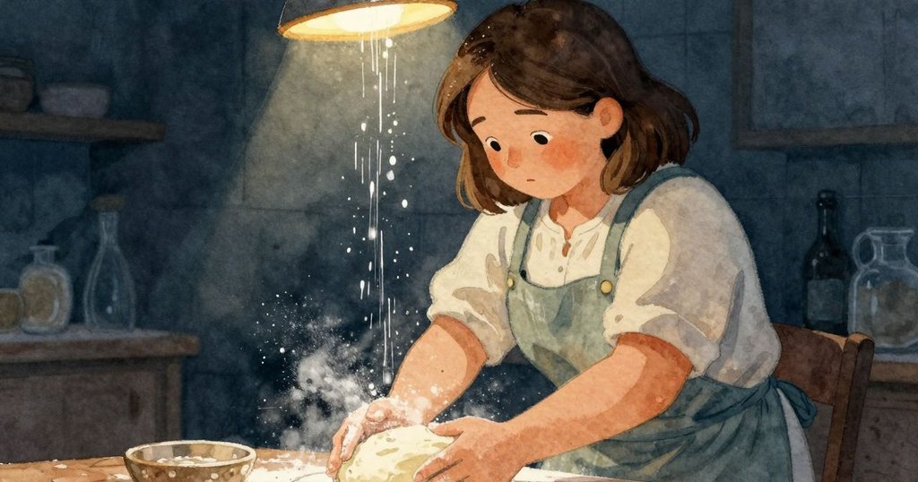 Nora面對抗拒麵糰展現堅定，注入新鮮粉水，神情專注透露出挑戰與決心。