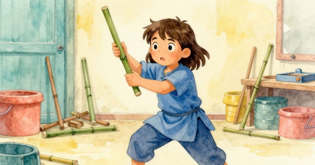 Willa面露焦慮，手持竹竿試圖調和扇風與木架節奏，背景呈現動態後台景象