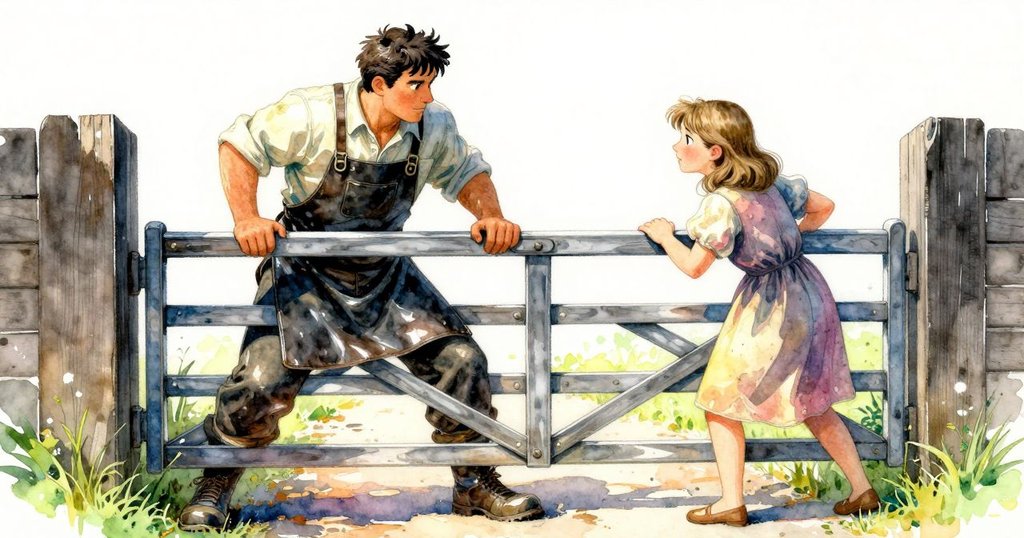 Leander與Oona聯手固定彎曲大門，陽光在腳邊灑落，動作協調展現出團隊默契與溫暖情懷