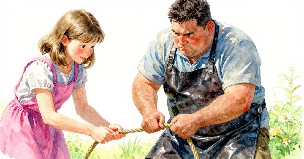 Leander輕觸繩索細節，Oona帶著滿足微笑，明亮光線映照下展現出成功與合作的喜悅