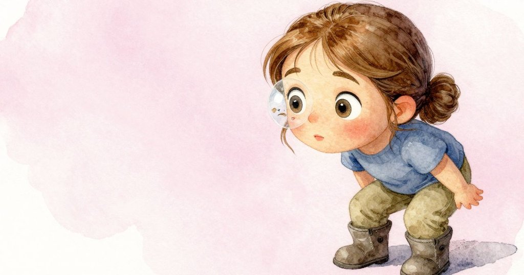 花洛凝視著玻璃板與細小魚群，她的眼眸中映出充滿好奇與溫柔的海邊風情。