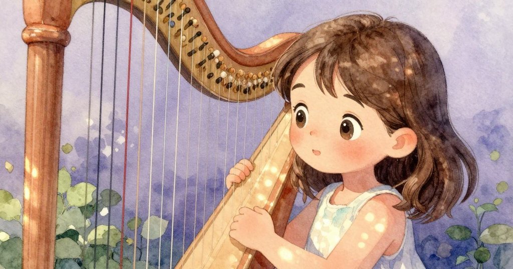 馬貝爾專注凝視缺失琴弦，臉上流露驚奇與疑慮，細膩捕捉探索神秘變化瞬間。