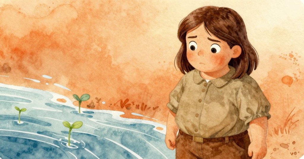 Lena凝視著流逝的水流與無法觸及的幼苗,近距離展現內心矛盾與隱約愁緒