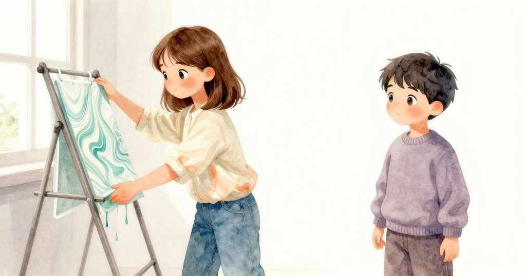 烏拉滿懷成就感輕輕揭下作品，走向窗邊晾曬架，傑斯帕露出溫柔微笑，完成了創作旅程