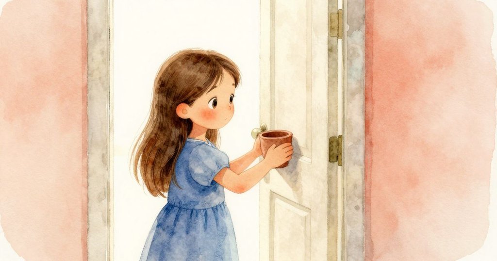 烏拉在門口調整門扇，利用盆中多肉固定位置，室內外光線交融營造過渡空間的暖意。