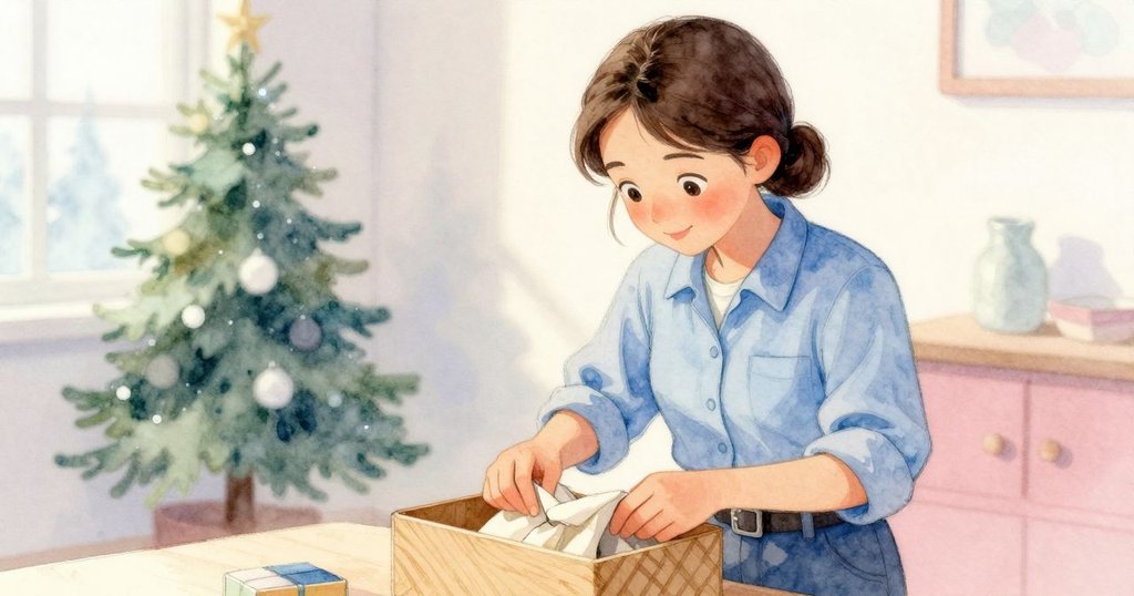 艾莉絲專注查看包裹,跪姿中輕輕打開裹著橡木條的布料,溫柔且富有懷舊感