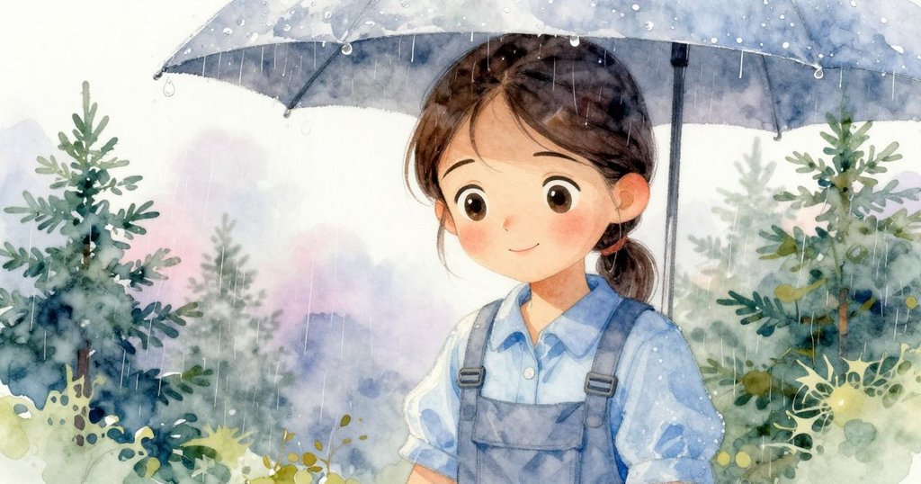 艾莉絲凝視從屋頂滴落的水珠,見證暖爐聲與自然細膩交融,畫面細膩而靜謐