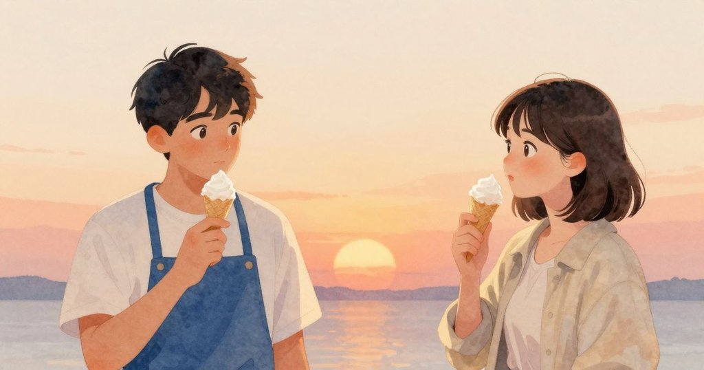 拉爾斯與巴羅瑪在寧靜夕陽下欣賞精緻糖錐,柔和暖光映襯下糖月閃爍,完整收束整個製糖過程。