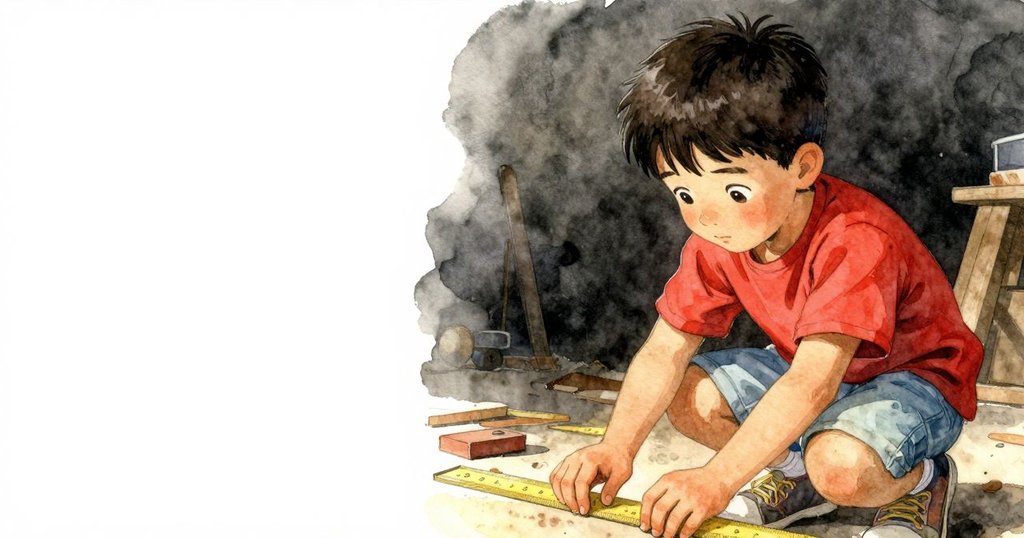 小諾倫專注用手比量距離，回想起父親工作坊的溫馨場景，記憶與現實在隧道中交融