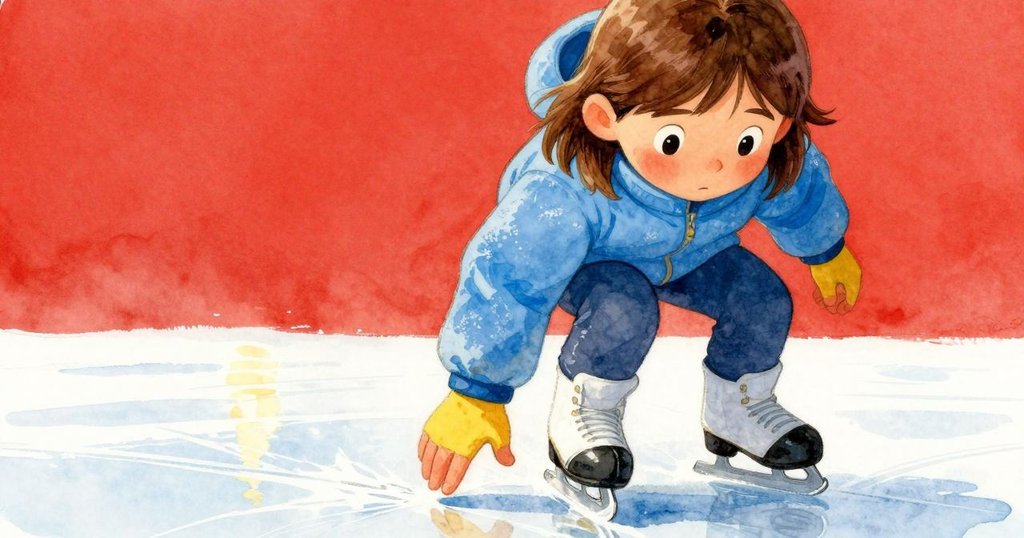 格蕾塔蹲下細察冰面上銀光曲痕，表情專注，手套觸碰處散發微光，展現內心回憶