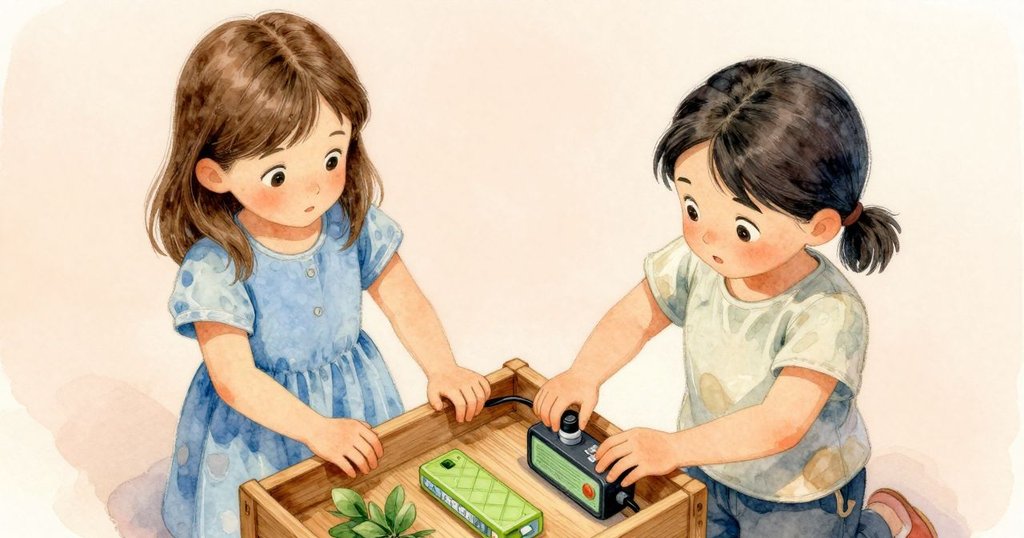 從高角度俯視，Paloma與Tess在木架旁合作，Tess調整空氣泵，細節豐富且充滿專注神情