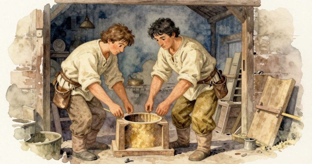 巴雷特於工廠門口駐足, 靜觀鑄模上指印與油光並存, 神情沉思, 光影交錯呈現懸疑結局