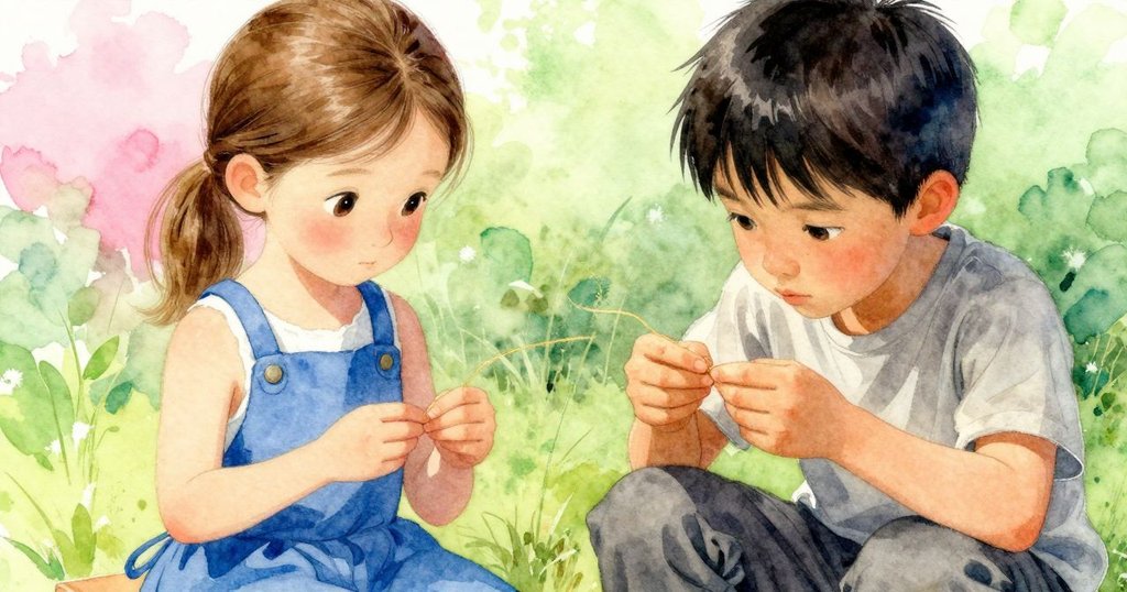 Verity專注凝視織物游絲，眼中流露出緊張與好奇，背景隱約見到織機與淡藍布紋，神情細膩