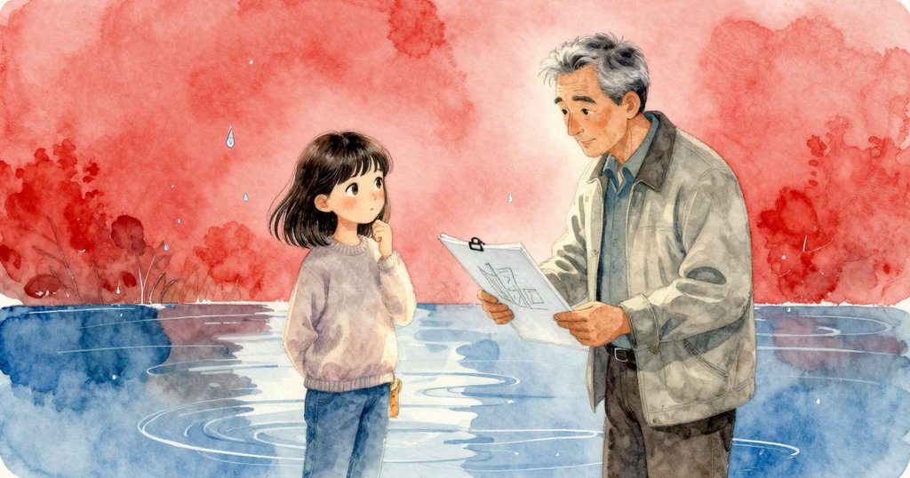 Neve正用大幅筆觸在畫板上表現動態時刻，同時漁夫放起魚竿滴水落下，鏡頭呈現瞬間動態美