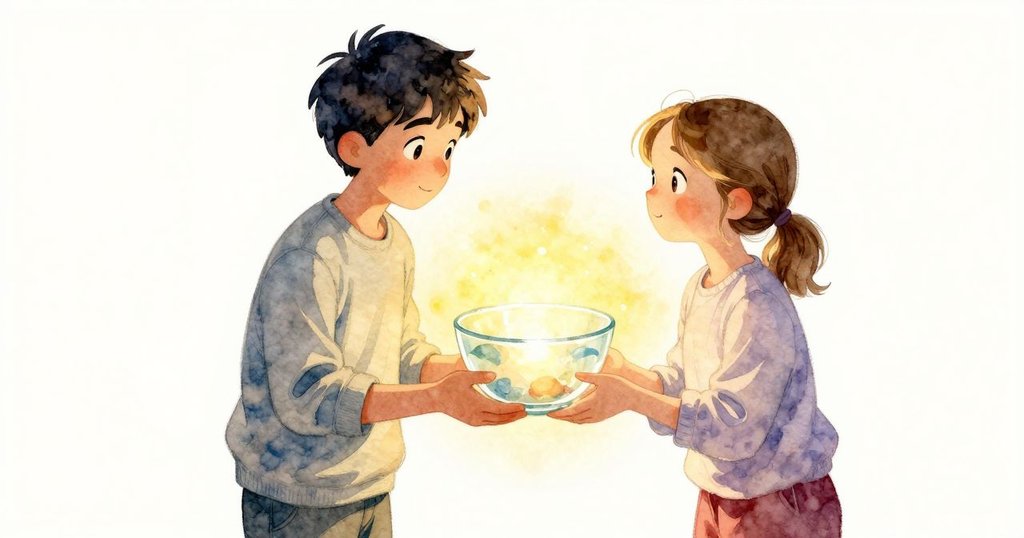 邁爾斯點頭認可，歐珀注視著發光玻璃碗中的漩渦，默契中慶祝創作成功，溫暖氣氛中展現共鳴