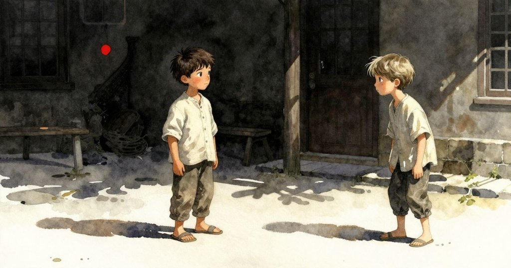 庭院隨著光線從午后轉為傍晚而變化,奈斯特與塞爾文持續互動,柔和長影覆蓋雪松木板,氛圍寧靜