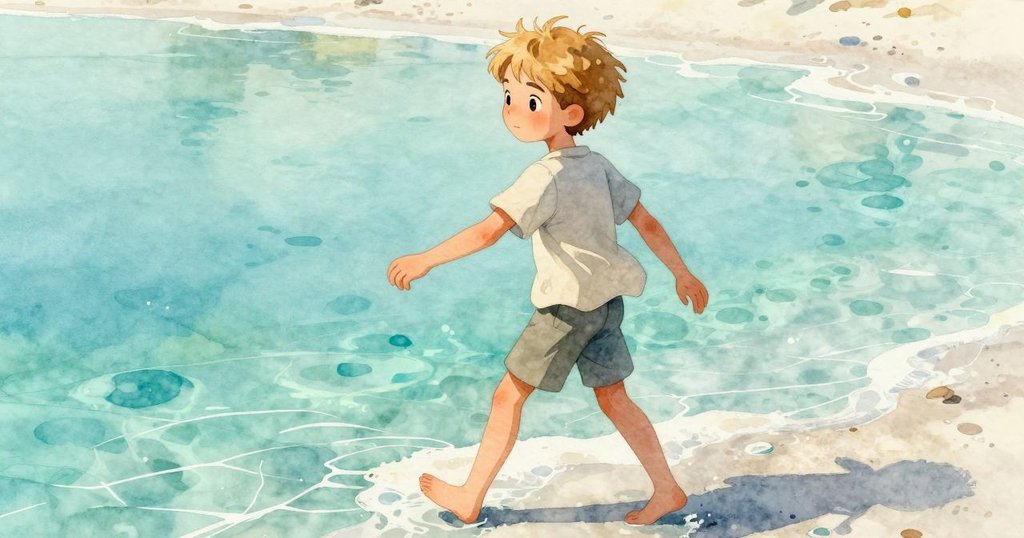 奈奎爾後退觀看玻璃彈珠反射出藍綠光芒，穿越岩面上的雙白鹽紋，臉上顯露出驚奇與感動