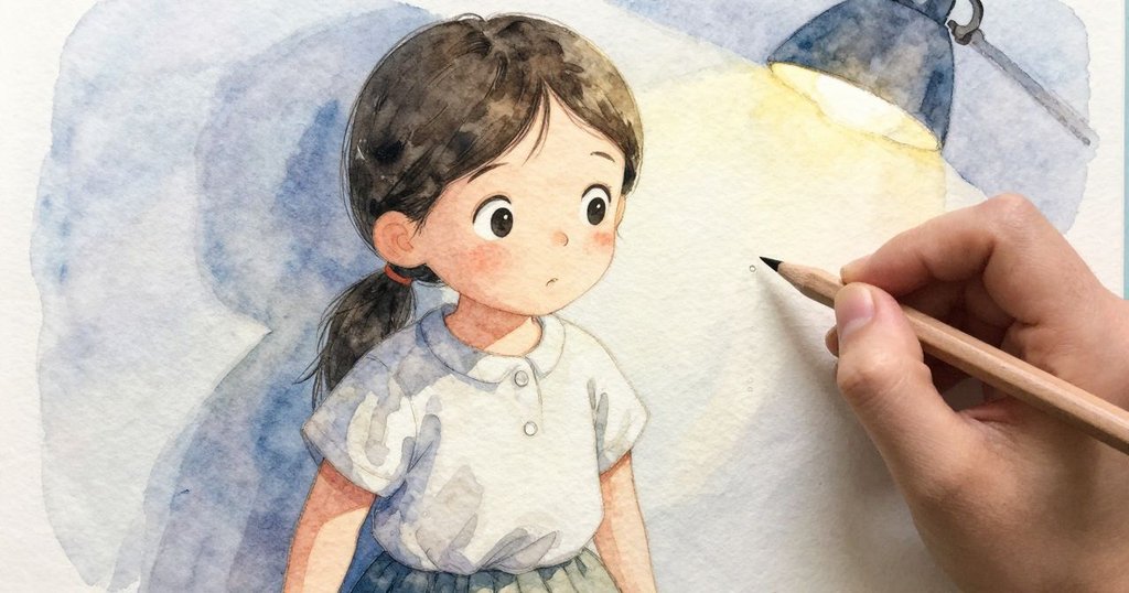 莉莉的手輕巧操作著筆與濕布, 製造出沿著紙上細微皺褶滑動的水珠, 細膩質感展現動作美感