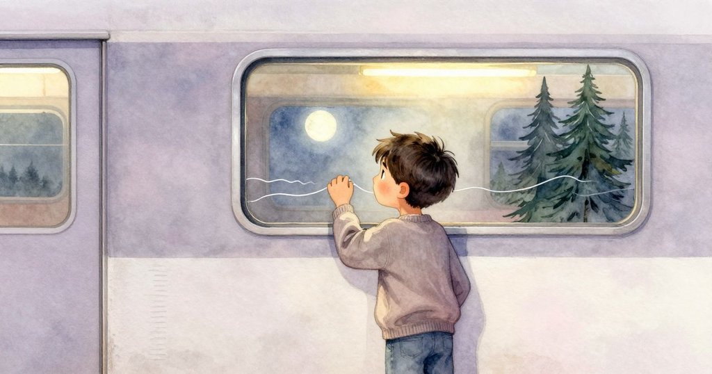 月光下昆恩輕觸窗上銀痕，關上素描本，窗簾輕舞，畫面從動盪到寧靜，情緒達到平和