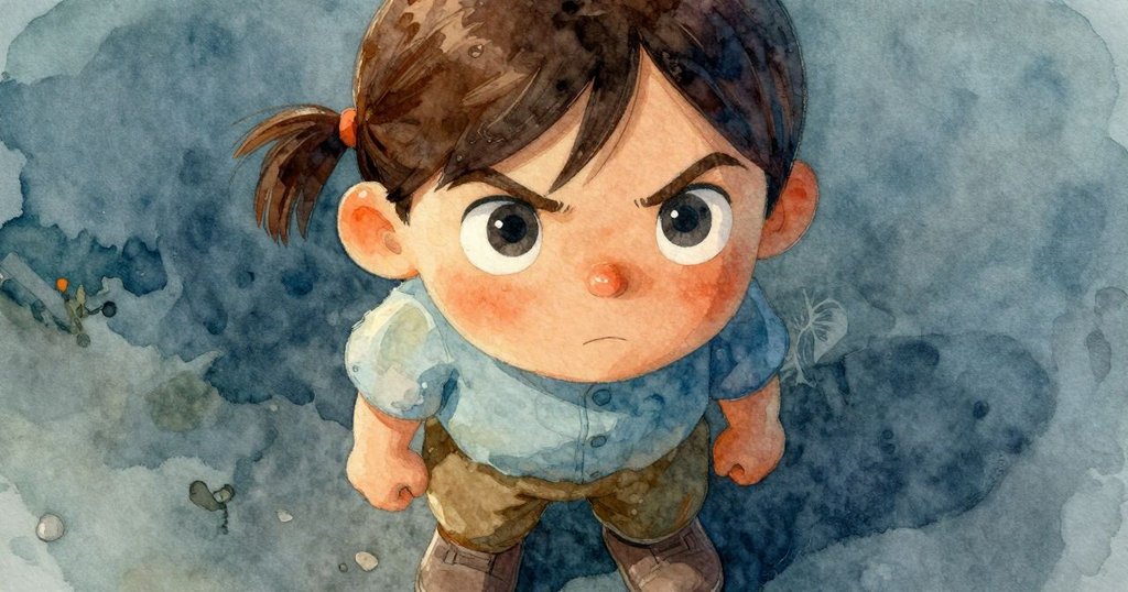 Liora專注的眼神特寫，眼中倒映著流水，展現出堅定與計算的情緒，溫暖晨光襯托場景