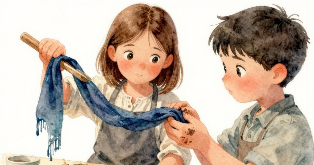 從Flora視角展現濕潤藍布上水滴凝聚，光影交錯中流露出專注與柔和期待之情。