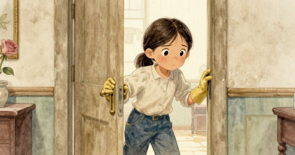 達拉從半開門急步進入，濕潤手套滴水，神情急迫，展現轉折時刻與環境挑戰。