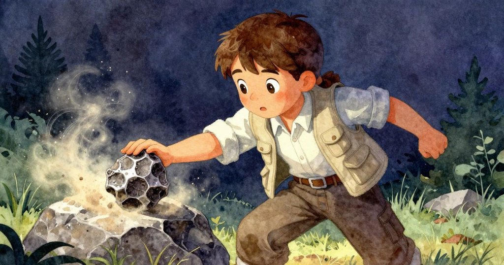 風吹起塵土在石面盤旋, 露莎迅速以前臂護住化石, 動作敏捷且表情堅定, 戶外現場充滿生動氣息