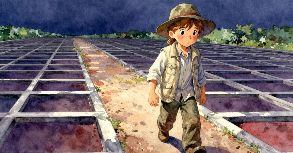 露莎整理好畫布捲, 緩步離開勘探區, 目光堅定望向遠方, 阿爾登默默點頭, 戶外景觀充滿希望