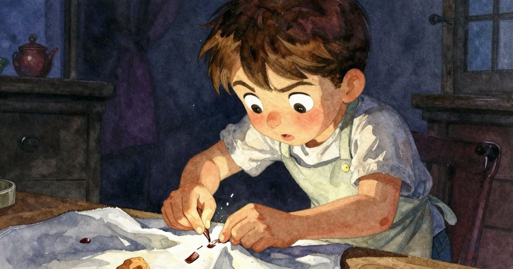 在一瞬間,布上蠟邊斷裂,Kit驚愕且堅定地注視著逐漸現形的懸崖般圖樣