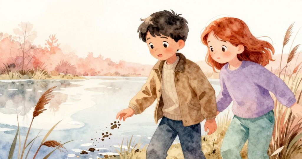 Lilac穿越蘆葦進入泥濘，與Reese一起研究神秘印痕，雙方動作互動，展現出自然與好奇心交織的情節。