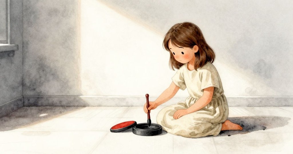 達拉在柔和光影下專心滴墨,房間寧靜中展現儀式般專注,故事起始充滿靜謐與戲劇性。