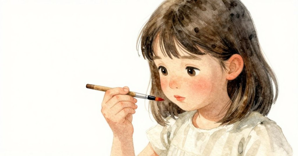 達拉正專注觀察畫筆尖端,臉上流露出驚奇與堅定,室內光線柔和,情節進入細膩探索階段。