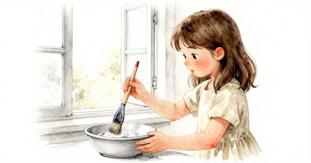 達拉完成工作將畫筆整齊放置,暗色水珠緩緩滑落,窗外花園陽光閃爍,預示續篇故事靜待展開。