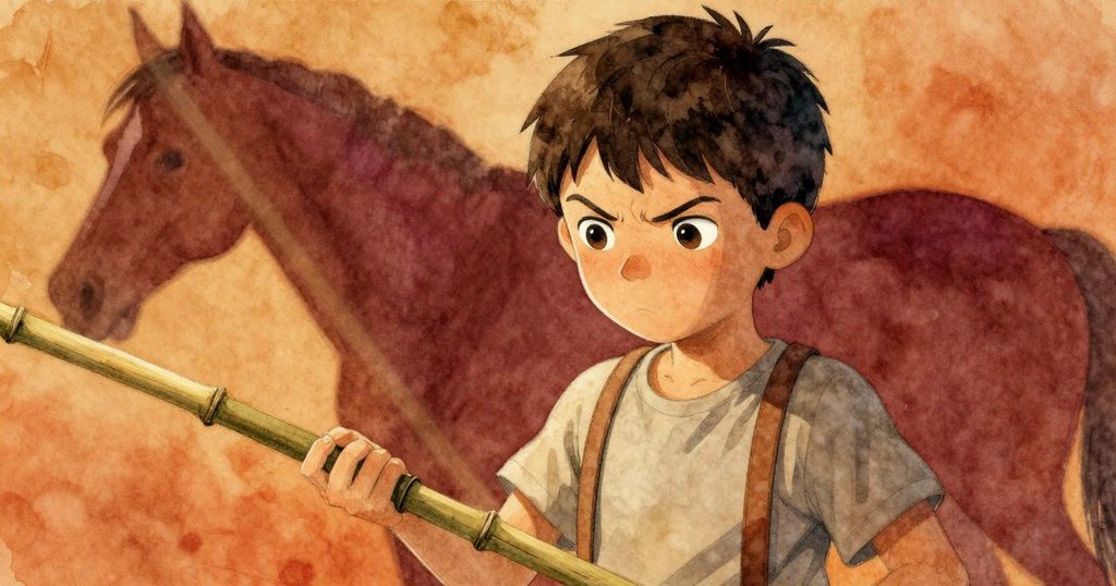 Zeke凝視著模糊馬影，專注神情彰顯努力，燈光柔和中呈現舞台瞬間的細膩變化