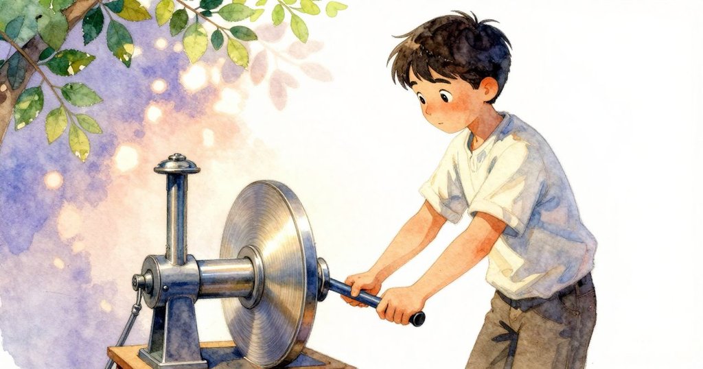 Yorick專注操作旋轉鼓機，雙手穩握手把觀察糖粉融入機器，細節豐富畫面溫暖動人