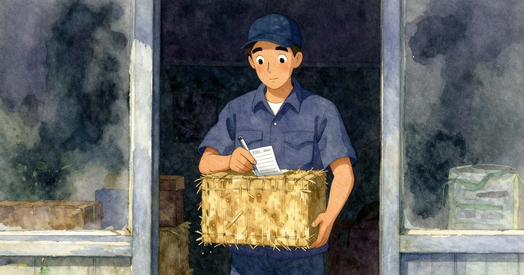 快遞員出現在窗外,盧克在簽收並搬運乾草包裹的箱子,帶出家庭日常與神秘氣氛交融的瞬間