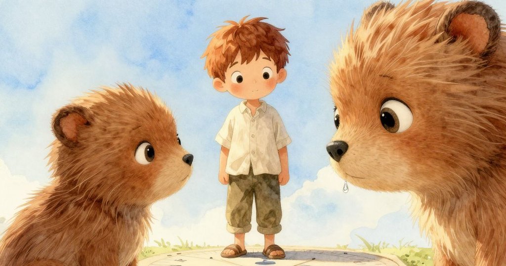 阿羅專注的眼神清晰可見，眼中映出日晷的閃光和水滴，表情充滿驚奇與好奇。