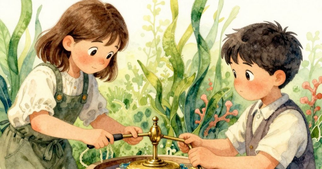 妮芙的手輕送麻繩進古銅色棘輪，細節清晰展現老舊工藝，點擊聲中暗藏故事發展