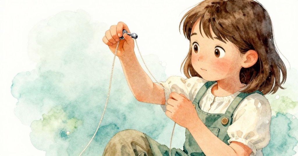 妮芙神情專注，手停在纖細繩索上，棘輪發出不規則點擊聲，展現中樞轉捩點，氛圍緊繃